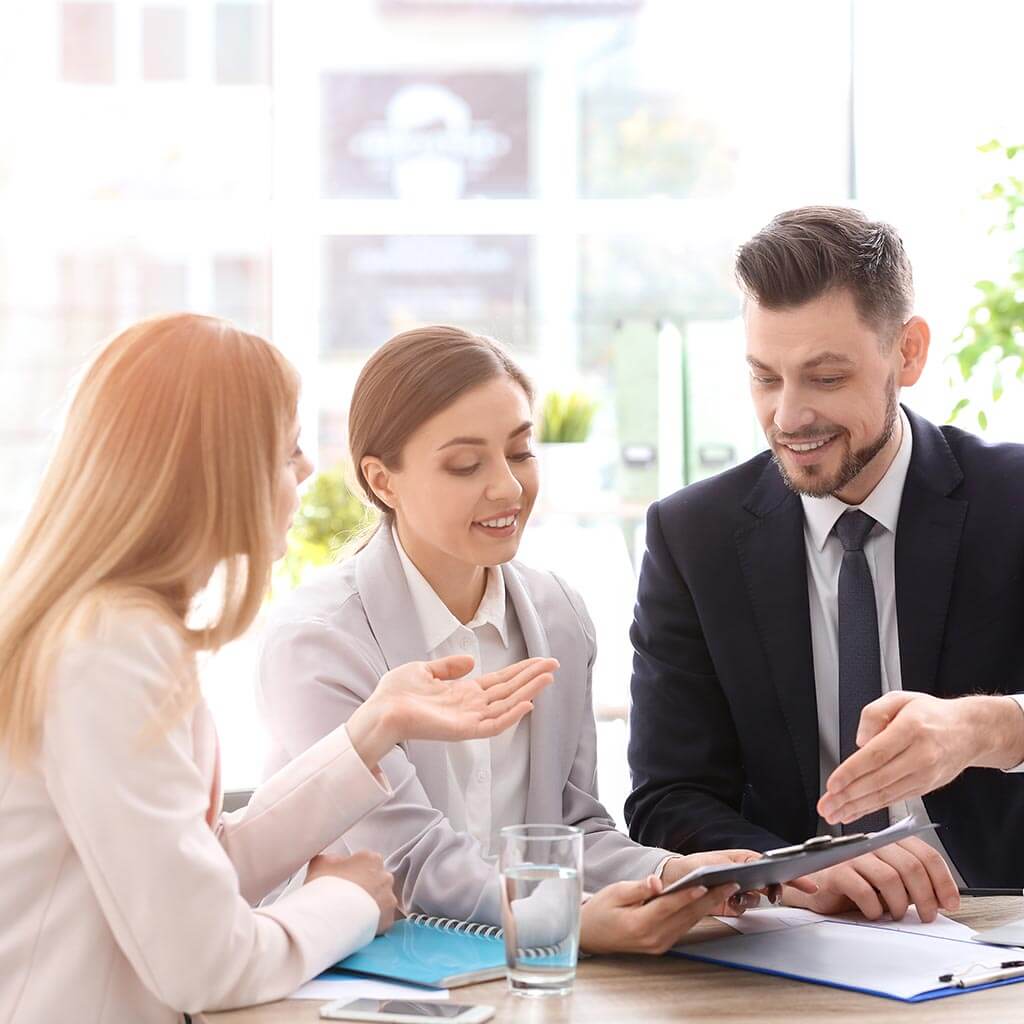 Young consultant working with clients Young consultant working with clients