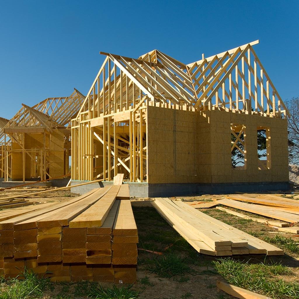 new house construction showing the wood frame